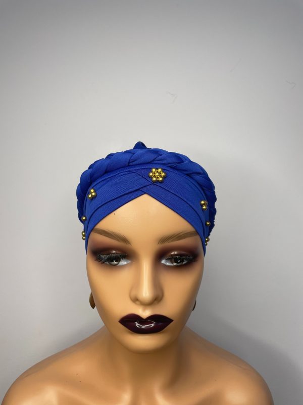 Lace Turban with beads (Dark Blue )