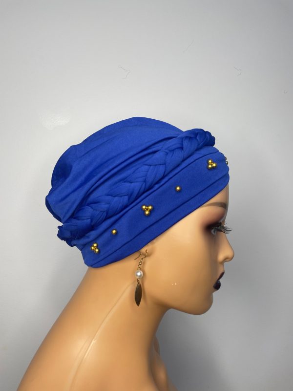 Lace Turban with beads (Dark Blue ) - Image 3