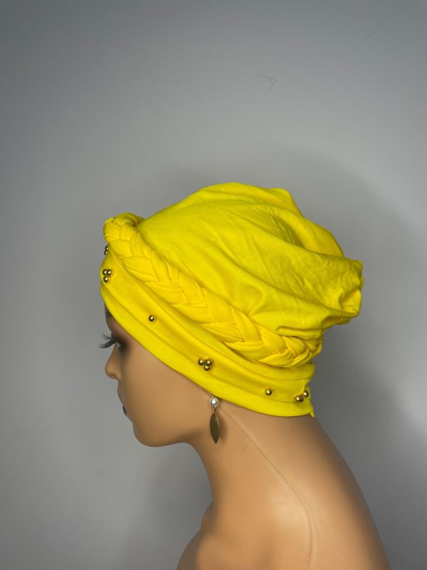 Lace Turban with Beads (Yellow) - Image 4