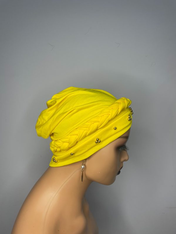 Lace Turban with Beads (Yellow) - Image 3
