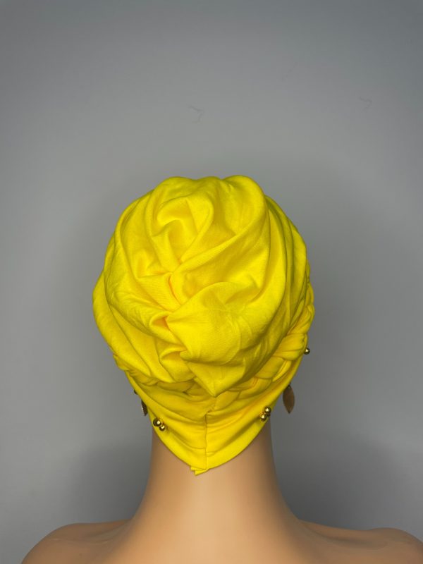 Lace Turban with Beads (Yellow) - Image 2
