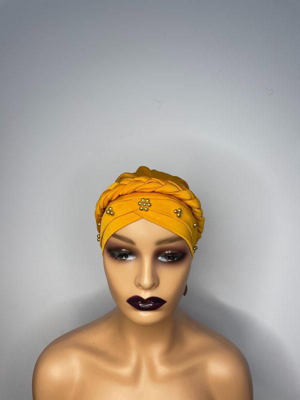 Lace Turban with Beads (Orange)