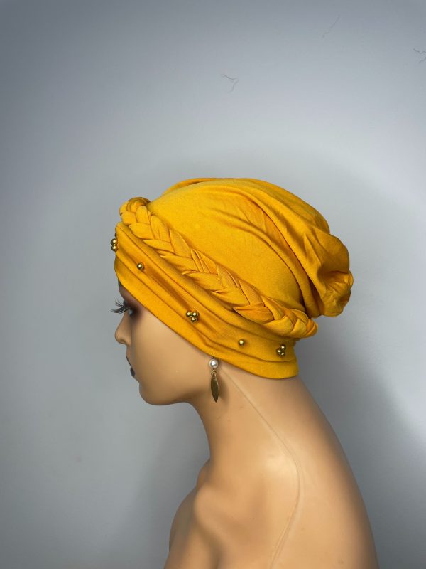 Lace Turban with Beads (Orange) - Image 3