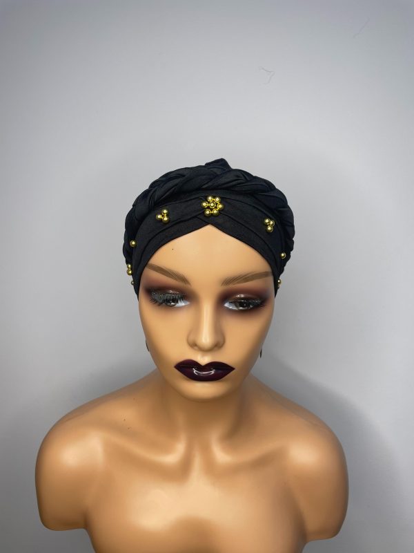 Lace Turban with Beads (Black)