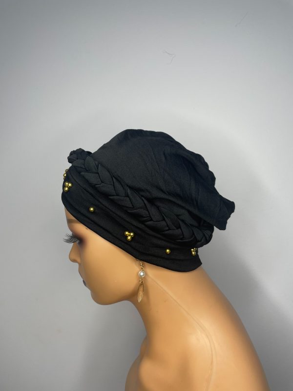 Lace Turban with Beads (Black) - Image 3