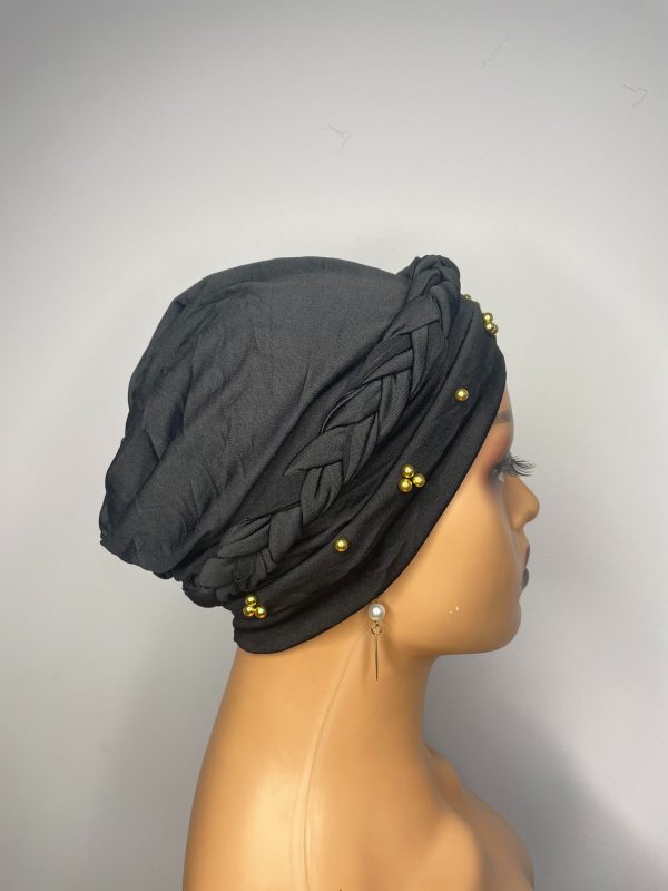 Lace Turban with Beads (Black) - Image 4