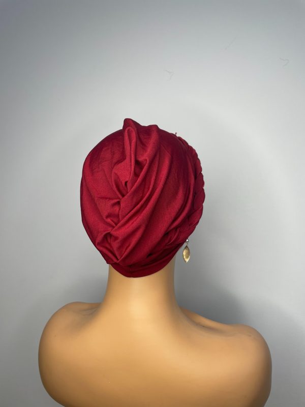 Lace Turban without beads (Maroon) - Image 4