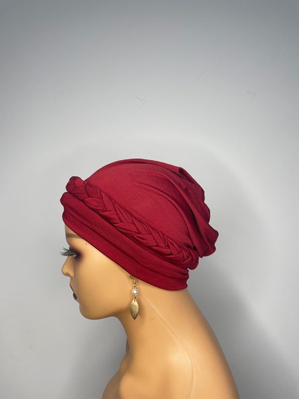 Lace Turban without beads (Maroon) - Image 3