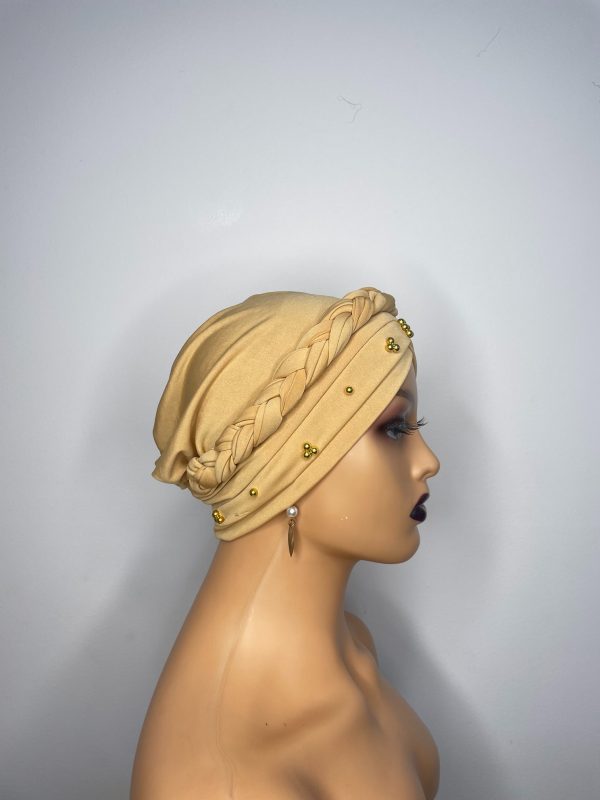 Lace Turban with beads (Peach) - Image 3
